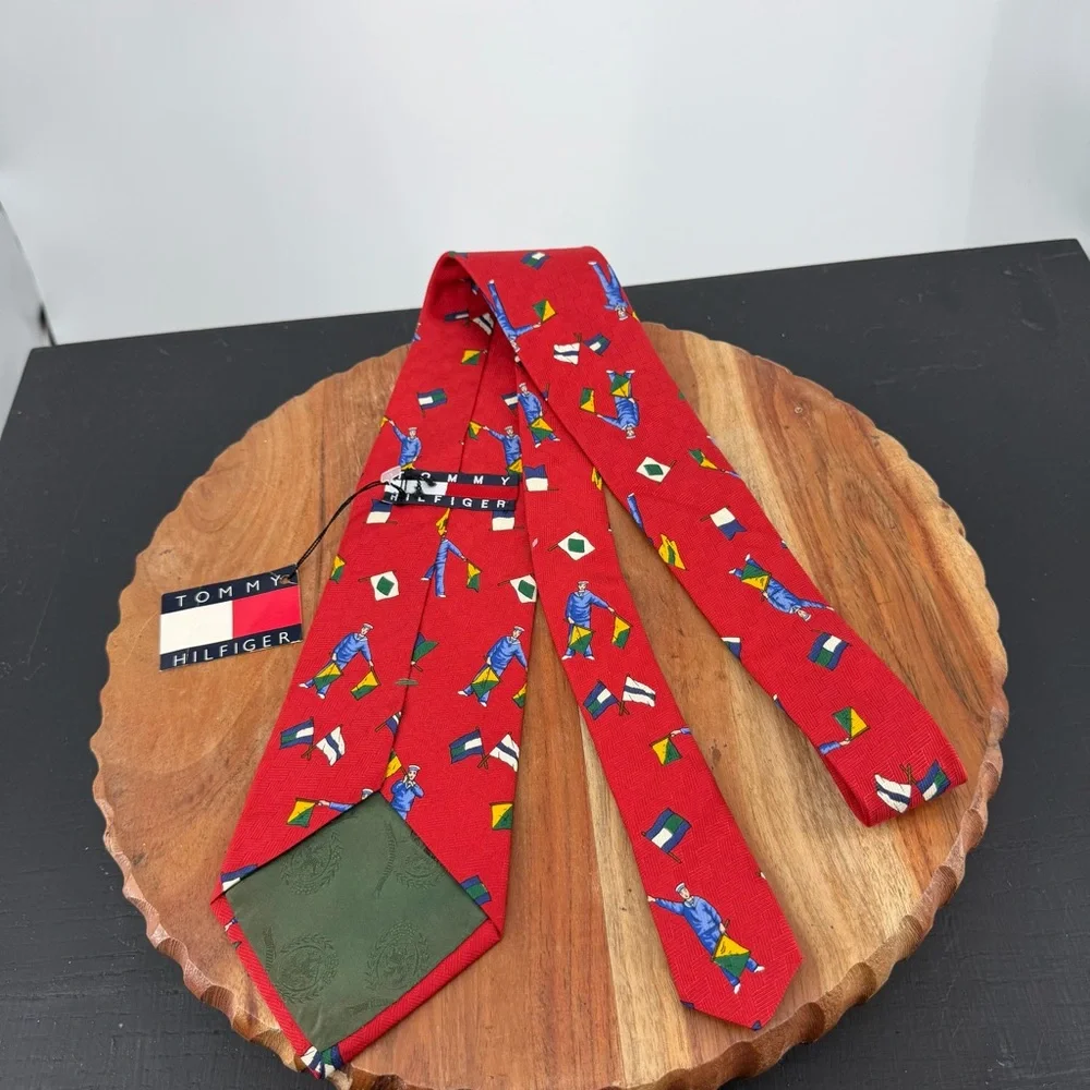 Tommy Hilfiger red necktie nautical signal‎ flag sailor pattern wide 3.75” 56”